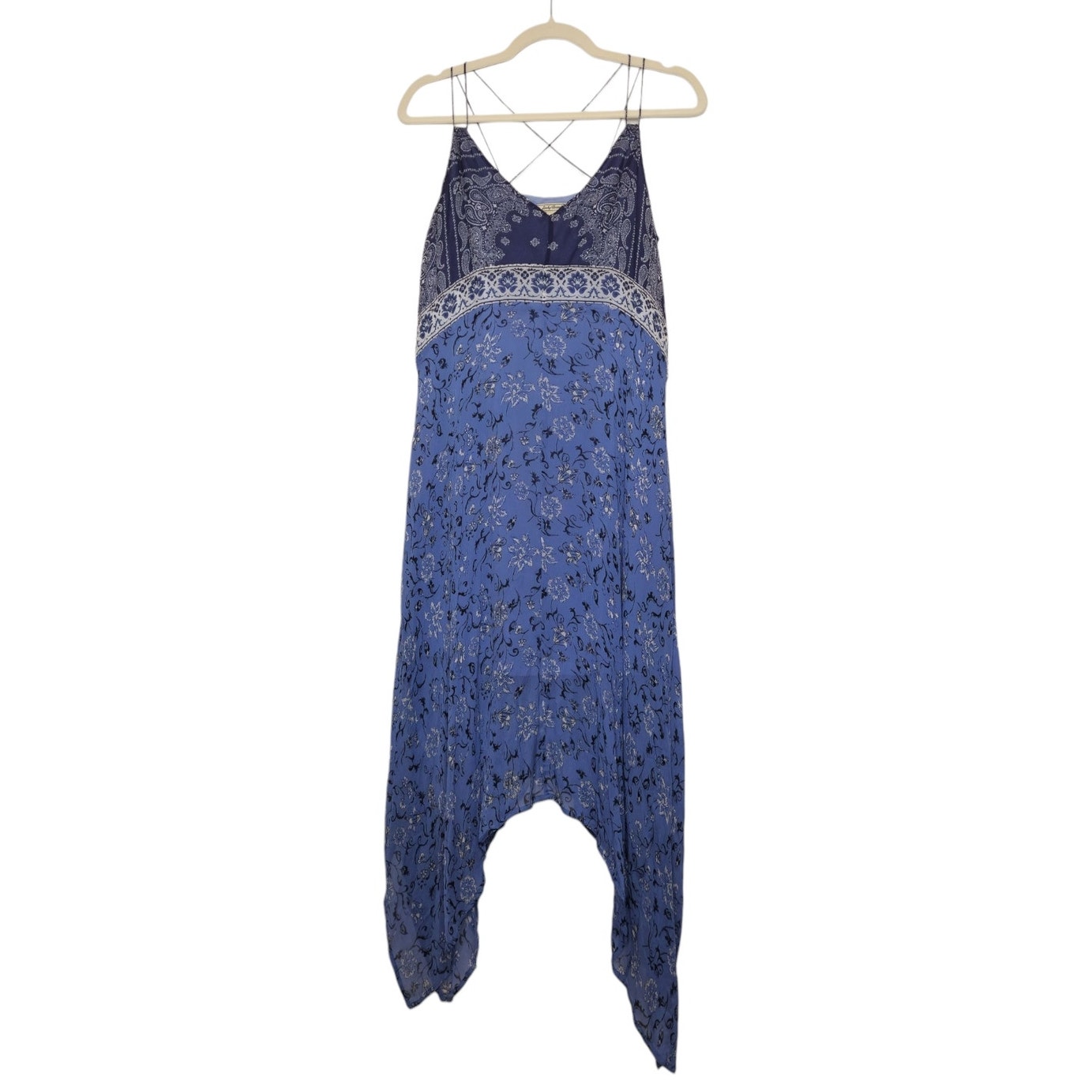 Y2k Vintage Lucky Brand Boho Handkerchief Dress Boho Beachy Surf Surfer Blue
